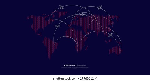 World map Infographic.Global network connection. Halftone dotted  world map. Vector illustration isolated  Silhouette map on dark background.