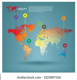 world map infographics in abstract triangle polygon geometry vector eps.