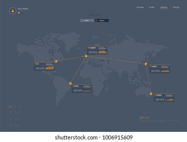 World Map Infographics Data Connection App Vector illustration