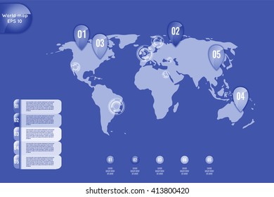 World map and infographics elements. Business concept. Stock vector.
