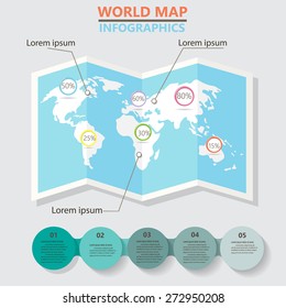 world map and  infographics elements. can be used for workflow layout, diagram, step up options, statistic elements, web design. Vector illustration.