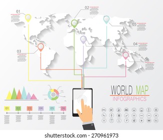 world map and  infographics elements. worldwide connection concept. vector illustration.