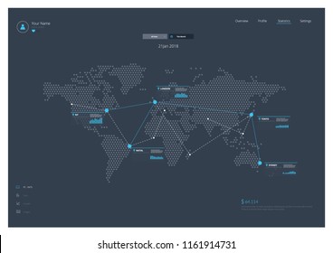 World Map Infographics Landing Page UI UX Vector Illustration