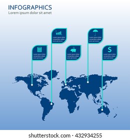 World map Infographics template with business icons . Information and infographics design elements. Vector illustration.