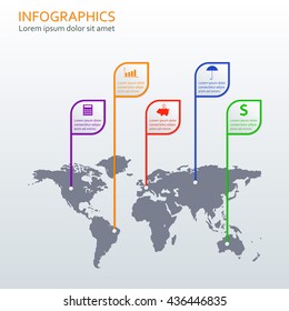 World map Infographics template with business icons . Information and infographics design elements. Vector illustration.