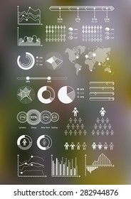 World map infographicwith unfocused background and icons set. Vector illustration