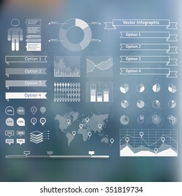 World map infographicwith unfocused background and icons set. Vector illustration