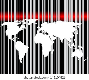 World map inside of a bar code imitation