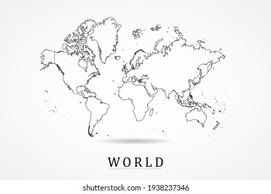 Mapa Mundial - Mapa Mundial Plantilla vectorial internacional con un contorno negro delgado o un esquema de dibujo gráfico estilo y color negro aislado en fondo blanco - Ilustraciones vectoriales 10