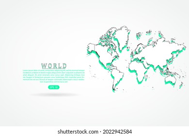 Mapa Mundial - Mapa Mundial Plantilla vectorial internacional con estilo de esbozo gráfico verde y contorno aislado en fondo blanco - Ilustraciones vectoriales 10