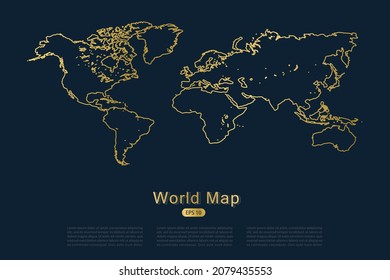 Mapa del mundo Plantilla vectorial internacional con el estilo de esbozo gráfico del contorno de oro fino aislado en el fondo oscuro para el diseño de tarjetas, infografía, afiche, banner - Ilustraciones vectoriales 10
