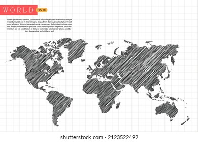 World Map International vector template with black outline graphic sketch and old school style isolated on white grid background for design, infographic, banner, website - Vector illustration eps 10