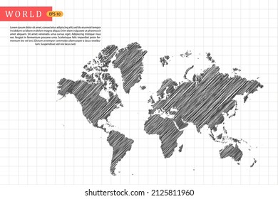 World Map - World Map International vector template with black outline graphic sketch and old school style isolated on white grid background - Vector illustration eps 10