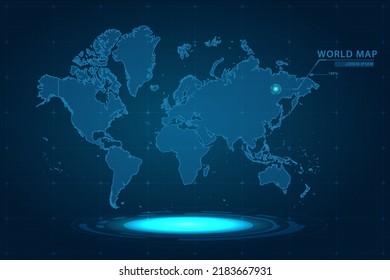 World Map - World Map International vector template with Hologram in perspective style and HUD, GUI, UI interface isolated on blue background for design - Vector illustration eps 10