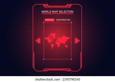 World Map - World Map International vector template with Red Color in perspective style and HUD, GUI, UI interface isolated on black background for design - Vector illustration eps 10