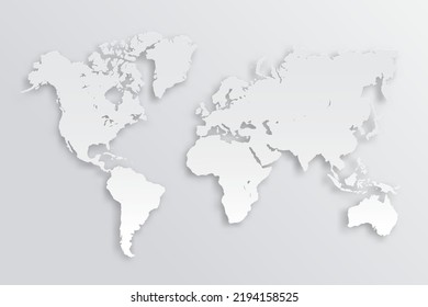 World map International vector template with 3D, paper style including shadow and white color on grey background for design, education, website, infographic, banner - Vector illustration eps 10