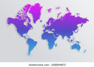 Mapa mundial - Mapa mundial Plantilla vectorial internacional con 3D, estilo de papel que incluye sombra y azul gradiente, color púrpura sobre fondo gris para el diseño, infografía - Ilustración vectorial eps 10