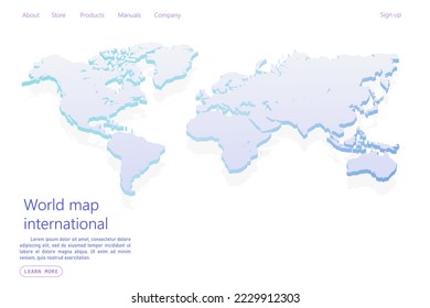 World map International vector template with isometric style including shadow, purple and blue color isolated on white background for design, website - Vector illustration eps 10