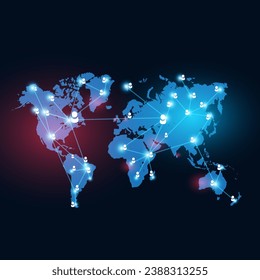 World map, internet communication, communication technology.Vector illustration.
