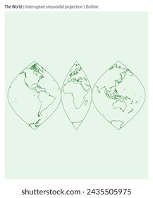 World Map. Interrupted sinusoidal projection. Outline style. High Detail World map for infographics, education, reports, presentations. Vector illustration.