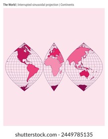 World Map. Interrupted sinusoidal projection. Continents style. High Detail World map for infographics, education, reports, presentations. Vector illustration.