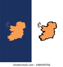 World, Map, Ireland  Icons. Flat and Line Filled Icon Set Vector Blue Background. Vector Icon Template background