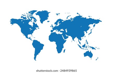 World map isolated. blue color style. for website layouts, background, education, precise, customizable, Travel worldwide, map silhouette backdrop, earth geography, political, reports. 