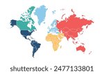 World map isolated modern colorful style. for website layouts, background, education, precise, customizable, Travel worldwide, map silhouette backdrop, earth geography, political, reports.