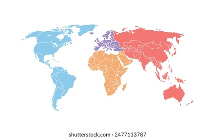 World map isolated modern colorful style.for website layouts, background, education, precise, customizable, Travel worldwide, map silhouette backdrop, earth geography, political, reports.