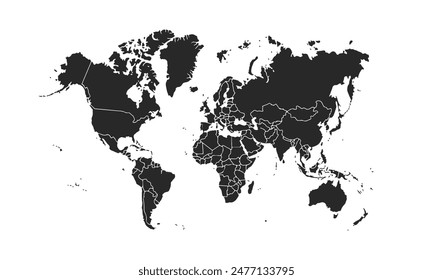 World map isolated modern colorful style. for website layouts, background, education, precise, customizable, Travel worldwide, map silhouette backdrop, earth geography, political, reports.