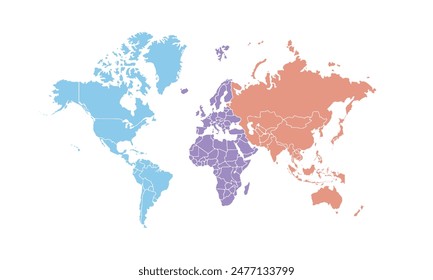 World map isolated modern colorful style. for website layouts, background, education, precise, customizable, Travel worldwide, map silhouette backdrop, earth geography, political, reports.