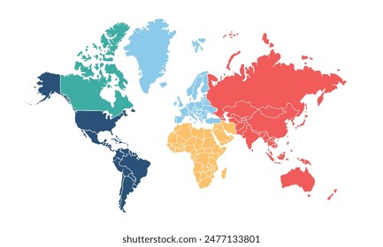 World map isolated modern colorful style. for website layouts, background, education, precise, customizable, Travel worldwide, map silhouette backdrop, earth geography, political, reports.