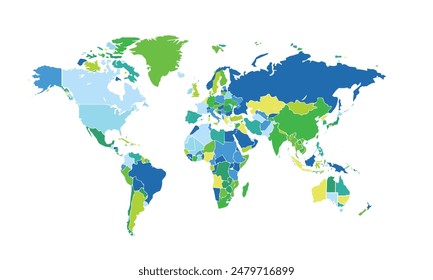 World map isolated modern colorful style. for website layouts, background, education, precise, customizable, Travel worldwide, map silhouette backdrop, earth geography, political, reports.