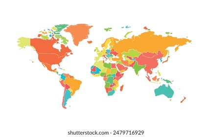 World map isolated modern colorful style. for website layouts, background, education, precise, customizable, Travel worldwide, map silhouette backdrop, earth geography, political, reports.