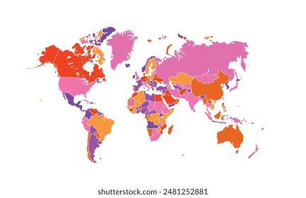World map isolated modern colorful style. for website layouts, background, education, precise, customizable, Travel worldwide, map silhouette backdrop, earth geography, political, reports. 