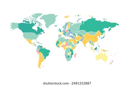 World map isolated modern colorful style. for website layouts, background, education, precise, customizable, Travel worldwide, map silhouette backdrop, earth geography, political, reports. 