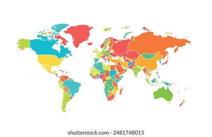 World map isolated modern colorful style. for website layouts, background, education, precise, customizable, Travel worldwide, map silhouette backdrop, earth geography, political, reports. 