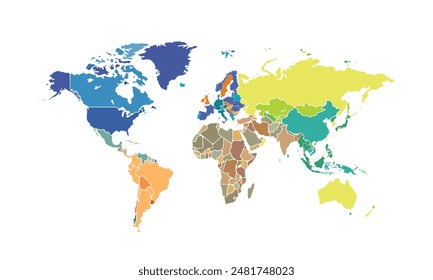 World map isolated modern colorful style. for website layouts, background, education, precise, customizable, Travel worldwide, map silhouette backdrop, earth geography, political, reports. 