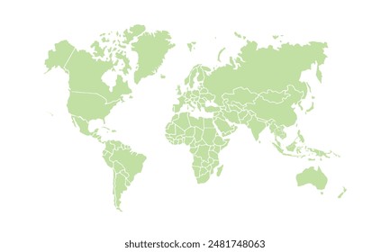 World map isolated modern colorful style. for website layouts, background, education, precise, customizable, Travel worldwide, map silhouette backdrop, earth geography, political, reports. 