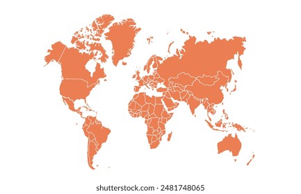 World map isolated modern colorful style. for website layouts, background, education, precise, customizable, Travel worldwide, map silhouette backdrop, earth geography, political, reports. 
