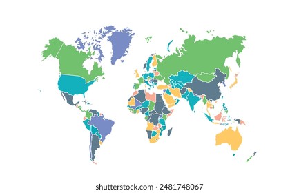 World map isolated modern colorful style. for website layouts, background, education, precise, customizable, Travel worldwide, map silhouette backdrop, earth geography, political, reports. 