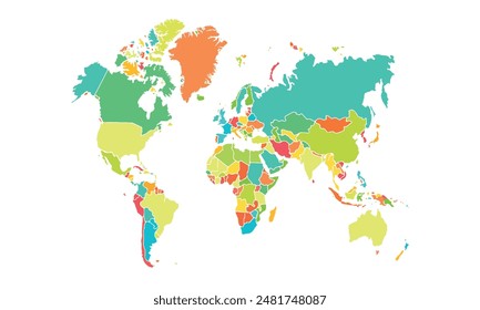 World map isolated modern colorful style. for website layouts, background, education, precise, customizable, Travel worldwide, map silhouette backdrop, earth geography, political, reports. 