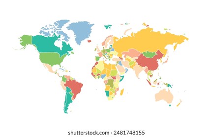 Mapa del mundo aislado estilo colorido moderno. para diseños de Sitio web, fondo, educación, preciso, personalizable, Viajes por todo el mundo, mapa silueta de fondo, geografía de la tierra, política, informes. 