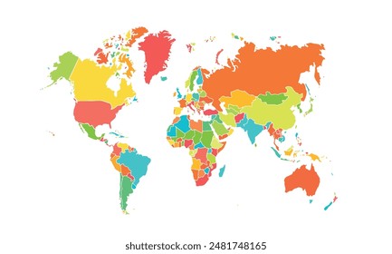 World map isolated modern colorful style. for website layouts, background, education, precise, customizable, Travel worldwide, map silhouette backdrop, earth geography, political, reports. 