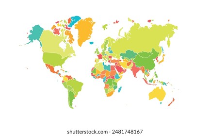 World map isolated modern colorful style. for website layouts, background, education, precise, customizable, Travel worldwide, map silhouette backdrop, earth geography, political, reports. 