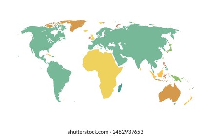 world map isolated modern colorful style. for website layouts, background, education, precise, customizable, Travel worldwide, map silhouette backdrop, earth geography, political, reports. 