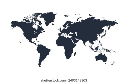 World map isolated modern colorful style. for website layouts, background, education, precise, customizable, Travel worldwide, map silhouette backdrop, earth geography, political, reports.