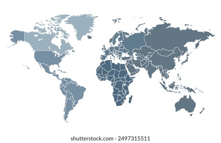 World map isolated modern colorful style. for website layouts, background, education, precise, customizable, Travel worldwide, map silhouette backdrop, earth geography, political, reports.