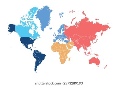 World map isolated modern colorful style. for website layouts, background, education, precise, customizable, Travel worldwide, map silhouette backdrop, earth geography, political, reports.