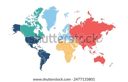 World map isolated modern colorful style. for website layouts, background, education, precise, customizable, Travel worldwide, map silhouette backdrop, earth geography, political, reports.